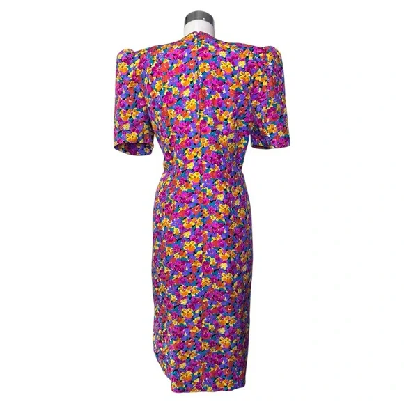 Vintage Nina Raynor 100% Silk Floral Multicolor‎ Statement Dress - Picture 2 of 13